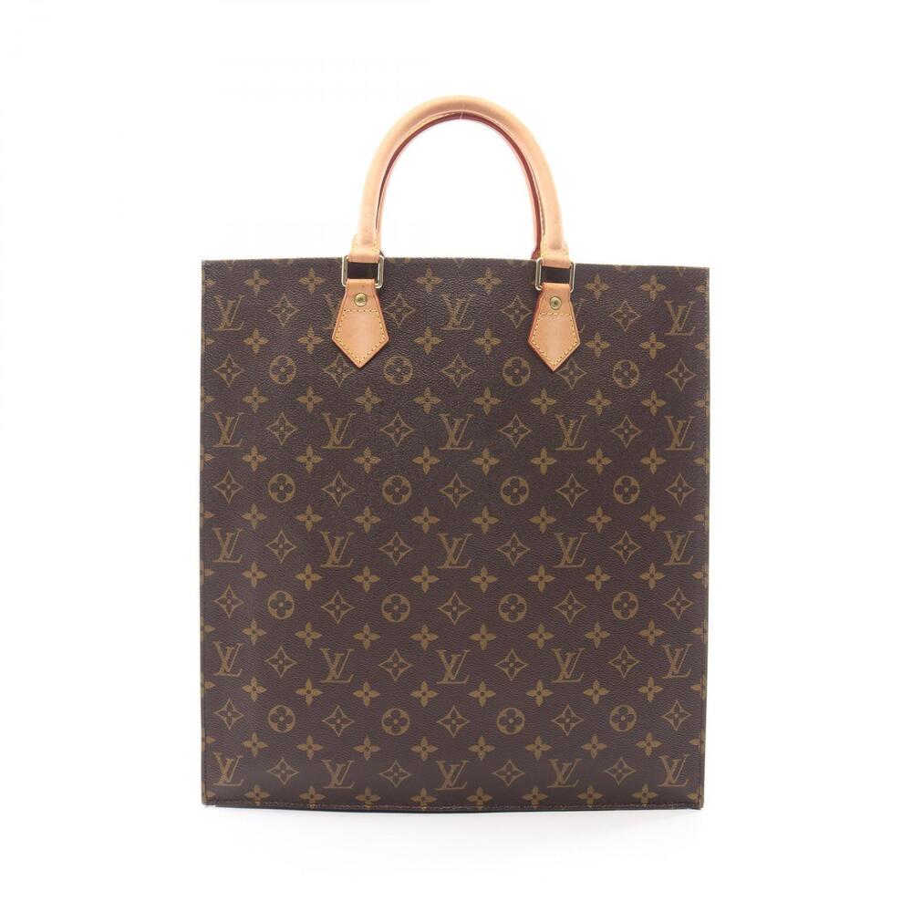 Louis Vuitton Sac Plat Tote Bag Canvas Leather Monogram Brown